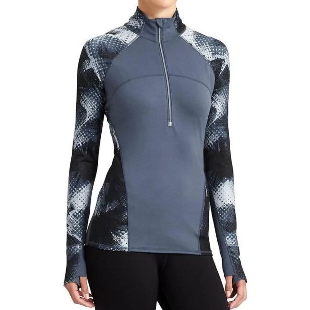 Athleta Running Wild 2.0 Half Zip Long Sleeve Pullover Top Thumb Iron Blue Small